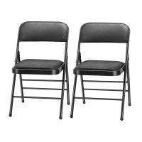 Amazing For Less Pack Of 2 Fabricvinyl Steel Frame Metal Foam Padded Folding Chairs Black Gray White 2Pack Vinyl Blac