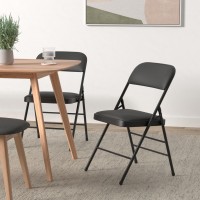 Amazing For Less Pack Of 2 Fabricvinyl Steel Frame Metal Foam Padded Folding Chairs Black Gray White 2Pack Vinyl Blac