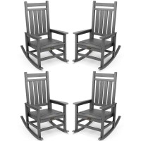 Serwall Outdoor Rocking Chair Set Of 4 Hdpe Rocking Chairs For Adult All Weather Porch Rockers For Lawn Garden Grey