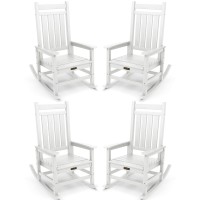 Serwall Outdoor Rocking Chair Set Of 4 Hdpe Rocking Chairs For Adult All Weather Porch Rockers For Lawn Garden White