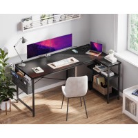 Odk 55 Inch Small L Shaped Computer Desk With Power Outlets Corner Desk With Pc Stand Reversible Storage Shelves For Small Sp