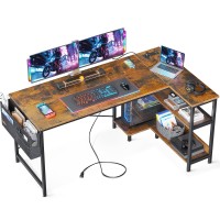 Odk 40 Inch Small L Shaped Gaming Computer Desk With Power Outlets Reversible Storage Shelves Pc Stand Modern Simple Writing