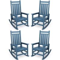 Serwall Outdoor Rocking Chair Set Of 4 Hdpe Rocking Chairs For Adult All Weather Porch Rockers For Lawn Garden Blue