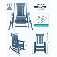 Serwall Outdoor Rocking Chair Set Of 4 Hdpe Rocking Chairs For Adult All Weather Porch Rockers For Lawn Garden Blue