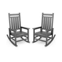 Serwall Outdoor Rocking Chair Set Of 2 Hdpe Rocking Chairs For Adult All Weather Porch Rockers For Lawn Garden Grey