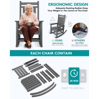 Serwall Outdoor Rocking Chair Set Of 2 Hdpe Rocking Chairs For Adult All Weather Porch Rockers For Lawn Garden Grey