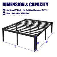 Hunlostten 18In High Heavy Duty California King Bed Frames No Box Spring Needed, Metal Platform Cal King Bed Frame With Round Corners, Easy Assembly, Noise Free, Black