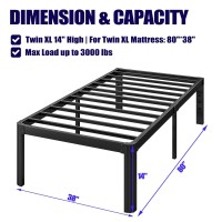 Hunlostten 18In Twin Xl Heavy Duty Bed Frame No Box Spring Needed Tall Metal Twin Xl Platform Bed Frame With Round Corners Eas