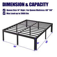 Hunlostten 14In High Queen Bed Frame No Box Spring Needed, Heavy Duty Metal Platform Bed Frame Queen Size With Round Corners, Easy Assembly, Noise Free, Black