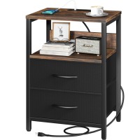 Yoobure Nightstand With Charging Station Small Night Stand With Fabric Drawers And Storage Shelf For Bedrooms Nightstands For