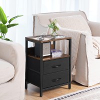 Yoobure Nightstand With Charging Station Small Night Stand With Fabric Drawers And Storage Shelf For Bedrooms Nightstands For