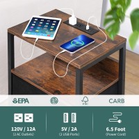 Yoobure Nightstand With Charging Station Small Night Stand With Fabric Drawers And Storage Shelf For Bedrooms Nightstands For