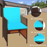 Relax4Life 9-Piece Outdoor Dining Set - Patio Wicker Furniture Set W/Acacia Wood Tabletop, Soft Seat & Back Cushions, Dining Table & Chair Set For Backyard, Poolside (Turquoise)