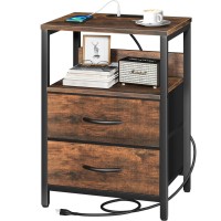 Yoobure Nightstand With Charging Station Small Night Stand With Fabric Drawers And Storage Shelf For Bedrooms Small Spaces Be