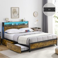 Alohappy Queen Bed Frame With 4 Storage Drawers And Bookcase Headboard Led Bed Frame With Outlets And Usb Ports Metal Platform