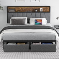 Cikunasi Queen Size Bed Frame With Headboard And Storage Drawers Platform Bed Frame With Storage Chargin Station Led Light Bed