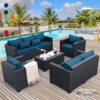 Rattaner Patio Furniture Set 5 Pieces Outdoor Furniture Sets Patio Couch Outdoor Chairs Coffee Table Peacock Blue Antislip Cush