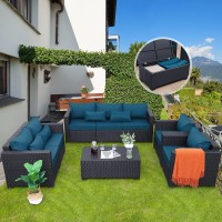 Rattaner Patio Furniture Set 5 Pieces Outdoor Furniture Sets Patio Couch Outdoor Chairs Coffee Table Peacock Blue Antislip Cush