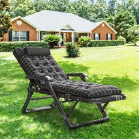 Lilypelle Folding Chaise Lounge Chair, Adjustable 5-Position Outdoor Patio Lounger With Detachable Headrest & Soft Pad, Comfortable For Garden Backyard Beach Pool Sunbathing