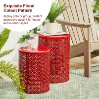 Glitzhome Outdoor Side Table Set Of 2 Decorative Garden Stool For Indoor Outdoor Heavy Duty Metal Frame Accent Table Modern End