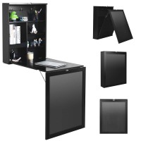Ifanny Folding Wall Desk, Wall Mounted Fold Out Desk With Storage Shelves & Hooks, Hideaway Desk Wall Mount With Chalkboard, Floating Corner Desk For Small Spaces (Black)
