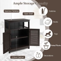 Costway Bathroom Storage Cabinet, Wooden Side Storage Organizer With Louver Doors & Removable Shelf, Freestanding Floor Cabinet For Living Room, Kitchen, Entryway (Brown)