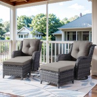 Belord 4 Pieces Patio Furniture Sets Wicker Patio Swivel Glider Chair With Ottomans Outdoor Furniture Set For Outside Porch D