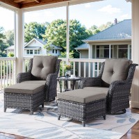 Belord 5 Pieces Patio Furniture Sets Wicker Outdoor Furniture Rattan Patio Swivel Glider Chairs With 2 Ottoman And Glass Side T