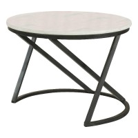 Miguel Round Accent Table with Marble Top White and Black