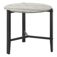 Tandi Round End Table Faux White Marble and Black