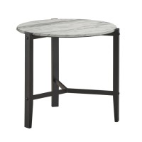 Tandi Round End Table Faux White Marble and Black