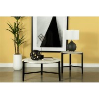 Tandi Round End Table Faux White Marble and Black