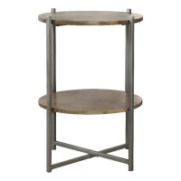 Axel Round Accent Table with Open Shelf Natural and Gunmetal