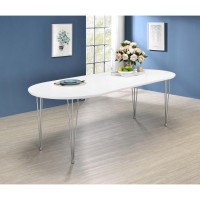 Heather Oval Dining Table with Hairpin Legs Matte White and Chrome