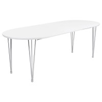 Heather Oval Dining Table with Hairpin Legs Matte White and Chrome