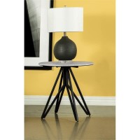 Hadi Round End Table with Hairpin Legs Cement and Gunmetal