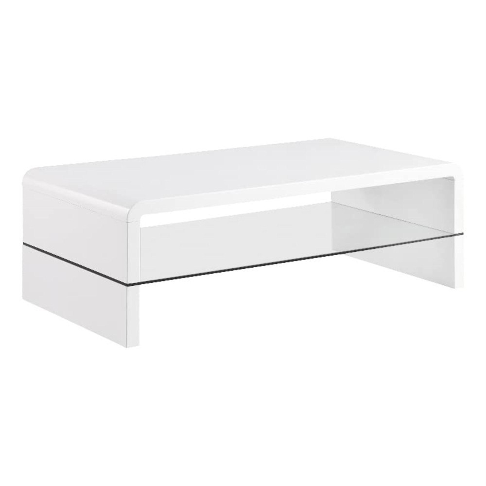 Airell Rectangular Coffee Table with Glass Shelf White High Gloss