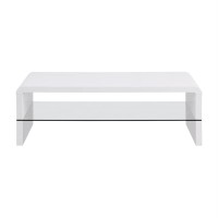 Airell Rectangular Coffee Table with Glass Shelf White High Gloss