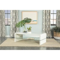 Airell Rectangular Coffee Table with Glass Shelf White High Gloss