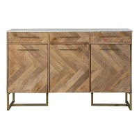 Keaton 3door Accent Cabinet with Marble Top Natural and Antique Gold