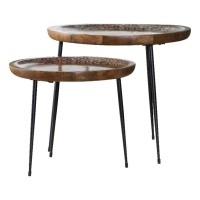 Nuala 2piece Round Nesting Table with Tripod Tapered Legs Honey and Black