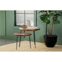 Nuala 2piece Round Nesting Table with Tripod Tapered Legs Honey and Black