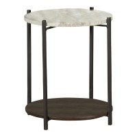 Noemie Round Accent Table with Marble Top White and Gunmetal