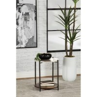 Noemie Round Accent Table with Marble Top White and Gunmetal