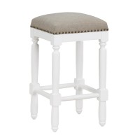 Farmington White Turned Leg Counter Stool with Taupe Upholstered Seat