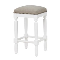 Farmington White Turned Leg Counter Stool with Taupe Upholstered Seat