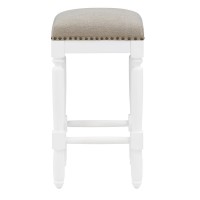 Farmington White Turned Leg Counter Stool with Taupe Upholstered Seat