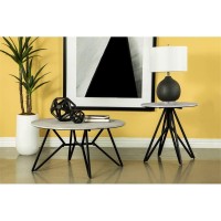 Hadi Round Coffee Table with Hairpin Legs Cement and Gunmetal