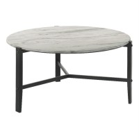 Tandi Round Coffee Table Faux White Marble and Black