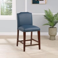 Bristol Stationary Blue Faux Leather Counter Stool with Nail Heads